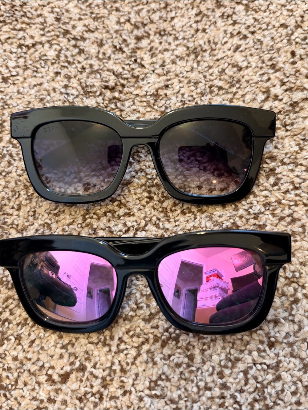 Diff Eyewear Black Sunglasses with Purple and Pink Lenses